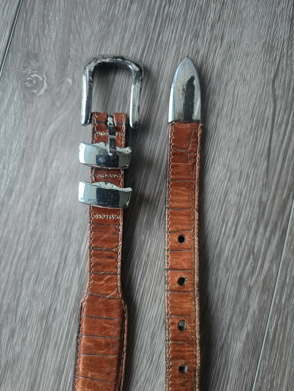 Martin Dingman Alligator Grain Calf Leather Belt Brown Silver Buckle Size 40 USA